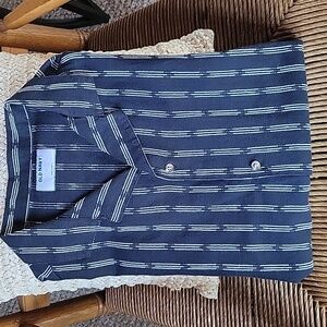 Old Navy blue/white stripped cotton, short sleeve button-down size L